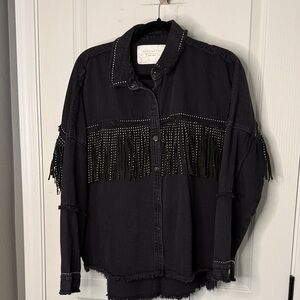 Zara Black Studded Fringe Jean Jacket